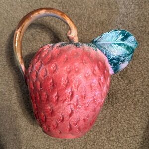 Vintage Hand Painted Glass Italian Majolica Strawberry
Beverage Pitcher